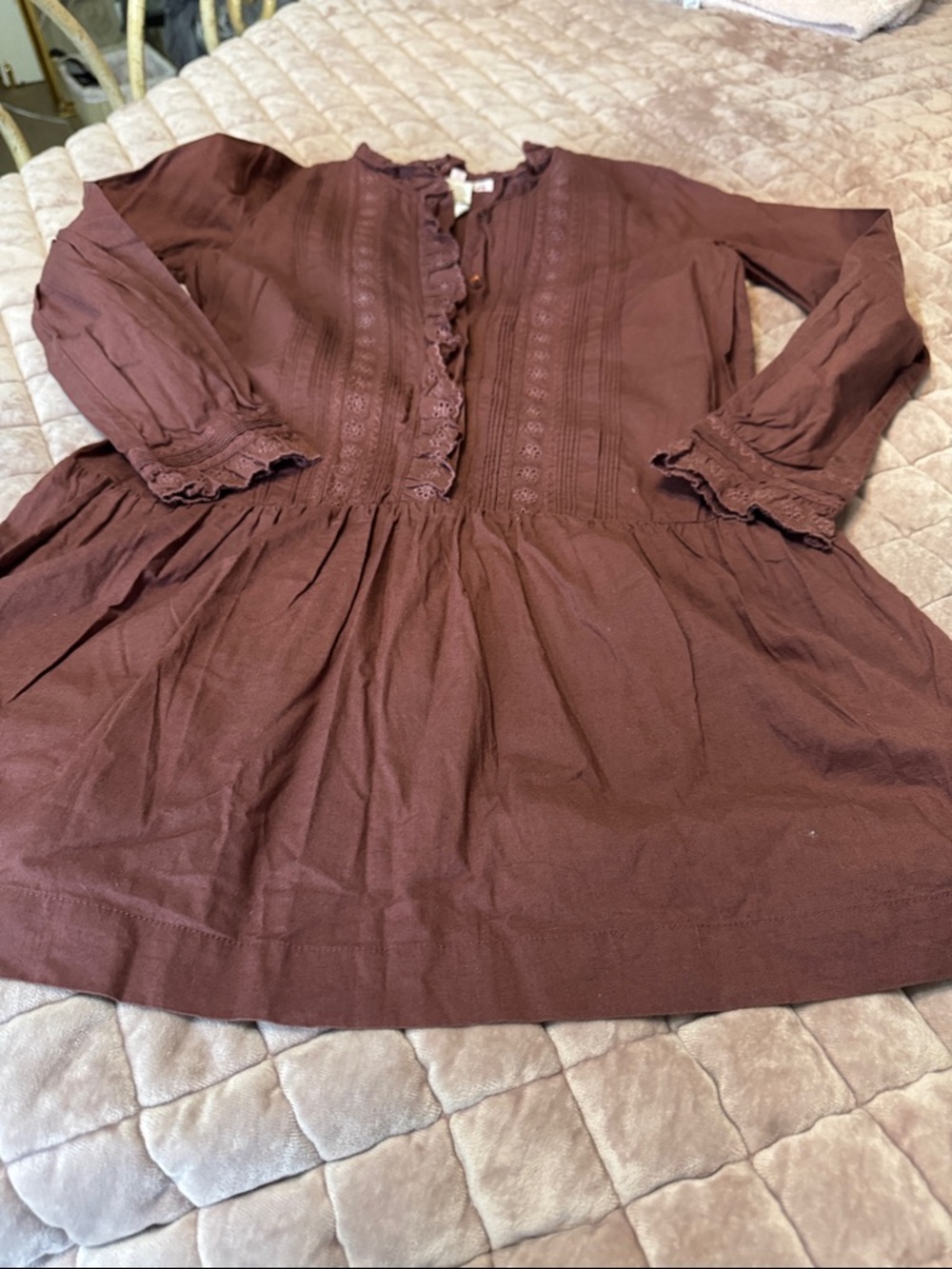 Bonpoint Girls Long-Sleeve Ruffle Front Dress - Brugandy